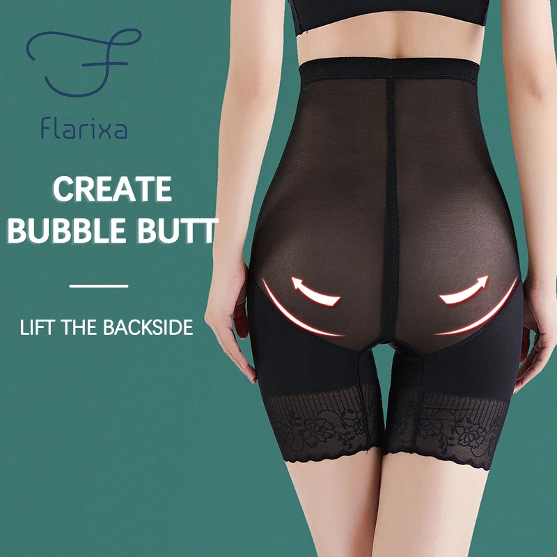 Flarixa bragas de vientre plano de cintura alta para mujer, levantador de glúteos, pantalones moldeadores de cuerpo, ropa interior adelgazante de talla grande, calzoncillos bóxer de encaje de verano