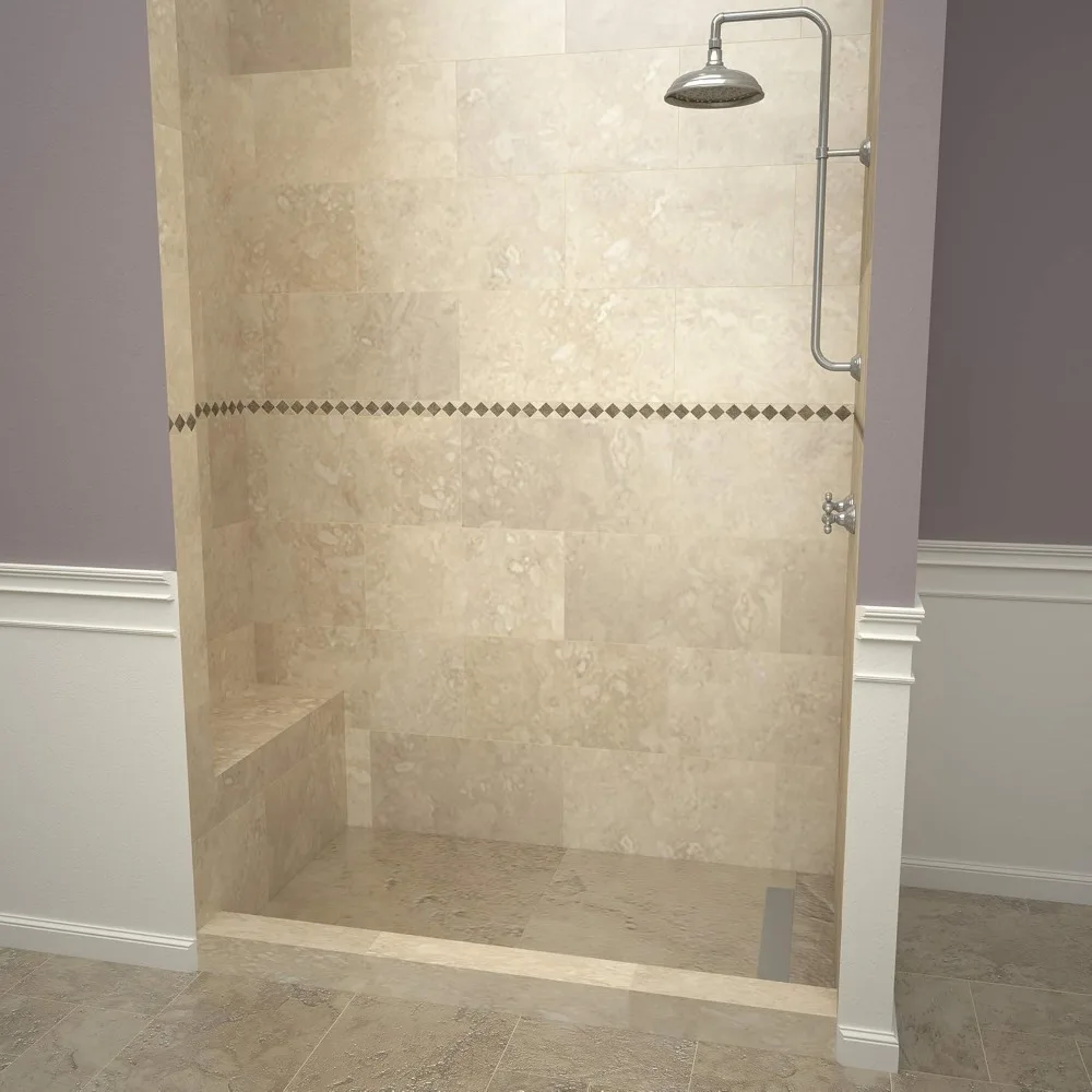 Shower Pan and Bench with Right Drain- Single Curb Shower Base, Bench and Grate Included shower tray