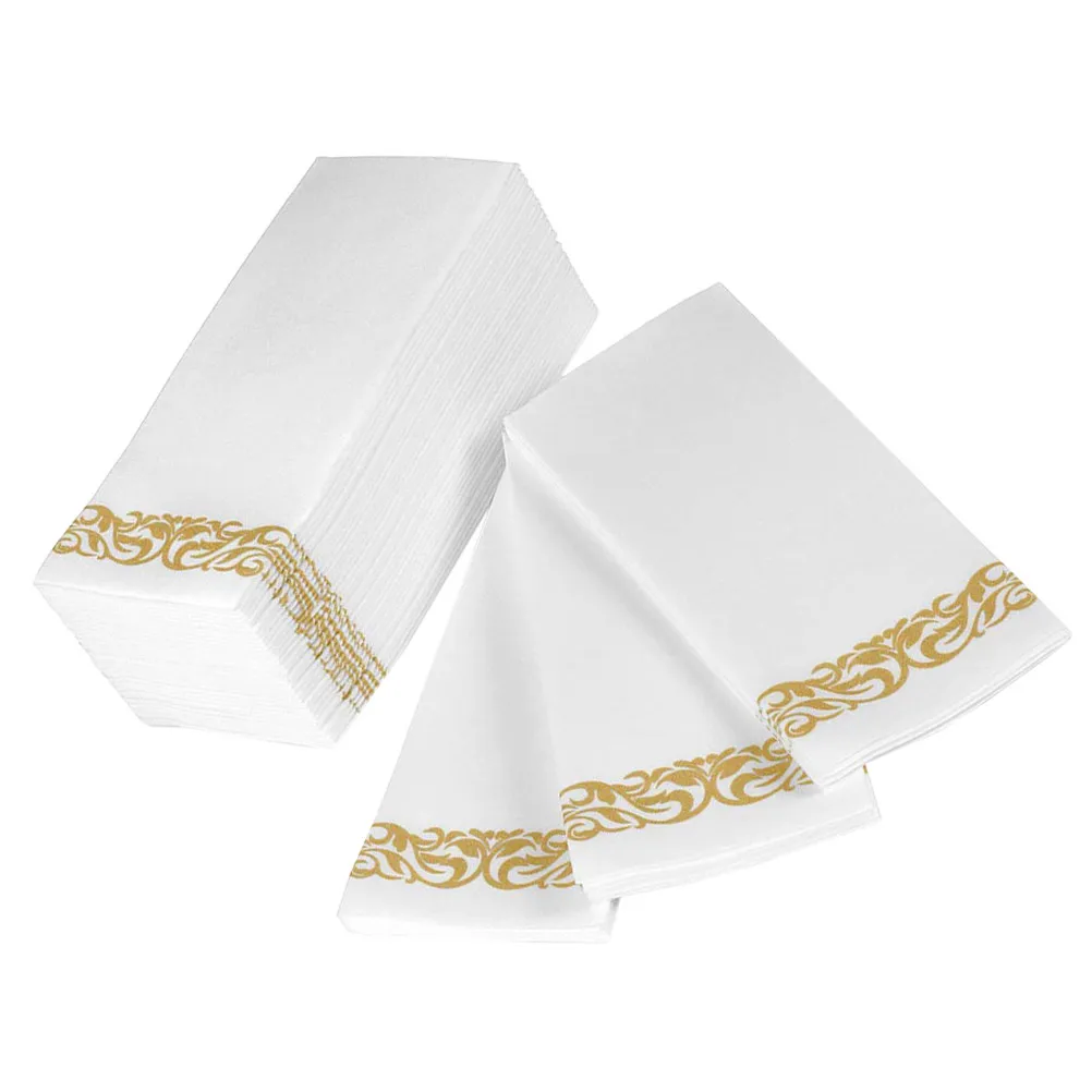 

100Pcs Soft Disposable Dinner Napkins 40x30cm Gold Accent Party Napkins for Restaurant Hotel High-End Event Elegant Guest Table