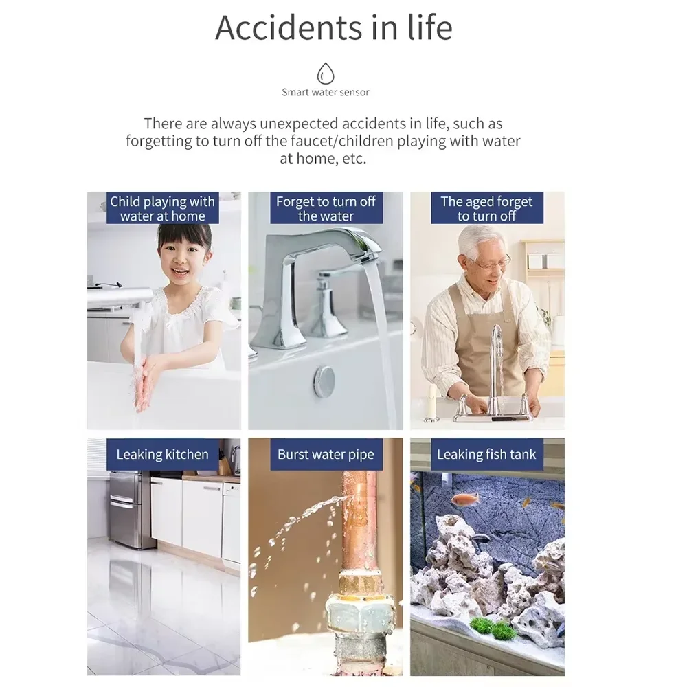 Haozee Tuya Smart ZigBee3.0 Smart Water Leak Alarm Detector, Water Sensor Flood Leak Real-Time Alarm Smart Life App Notification