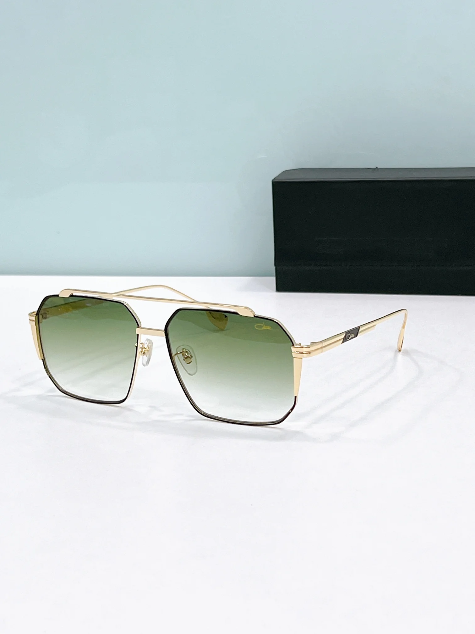 

New Arrival ORIGINALCAZAL MOD755 Gradient Green Lenses Men Eyewear Top Quality Luxury Gold Alloy Frame Square Women Sunglasses
