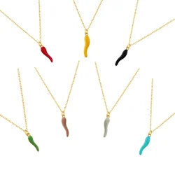 Colorful Chili Yellow Red Green Blue Pink Enamel Dangle Pendant Fashion Gold Color Chains Necklaces for Women Jewelry