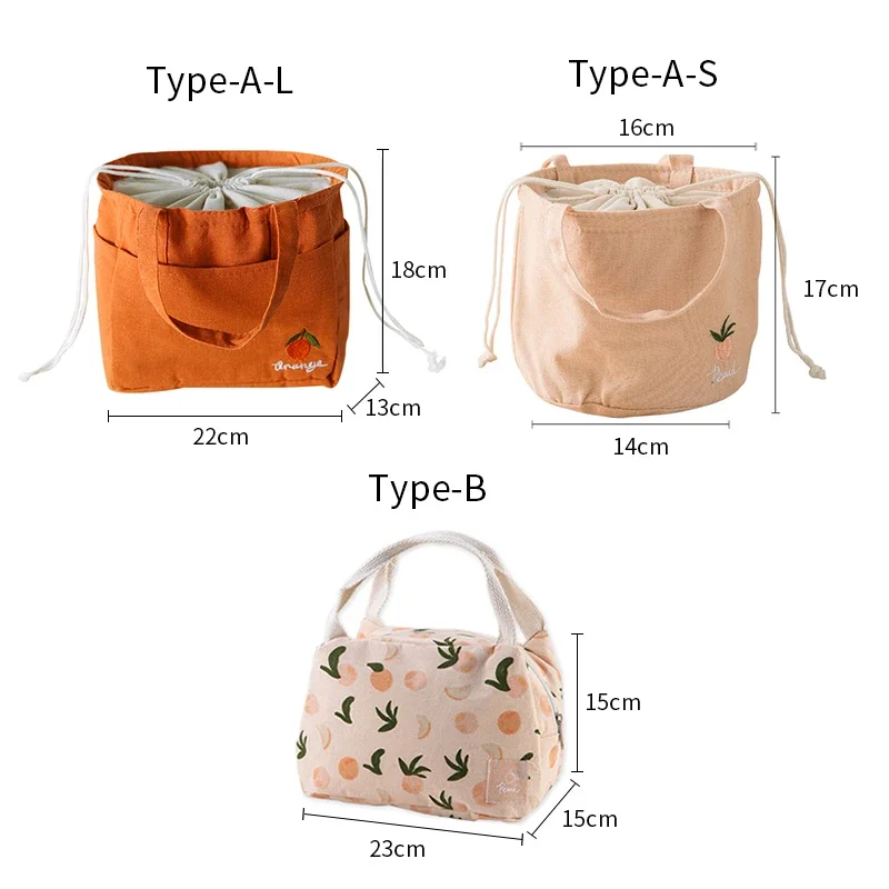 Fashion Lunch Bags Drawstring Picnic Tote Portable Insulation Lunch Box Small Handbag Drink Cooler Bag Cute Food Storage Bags