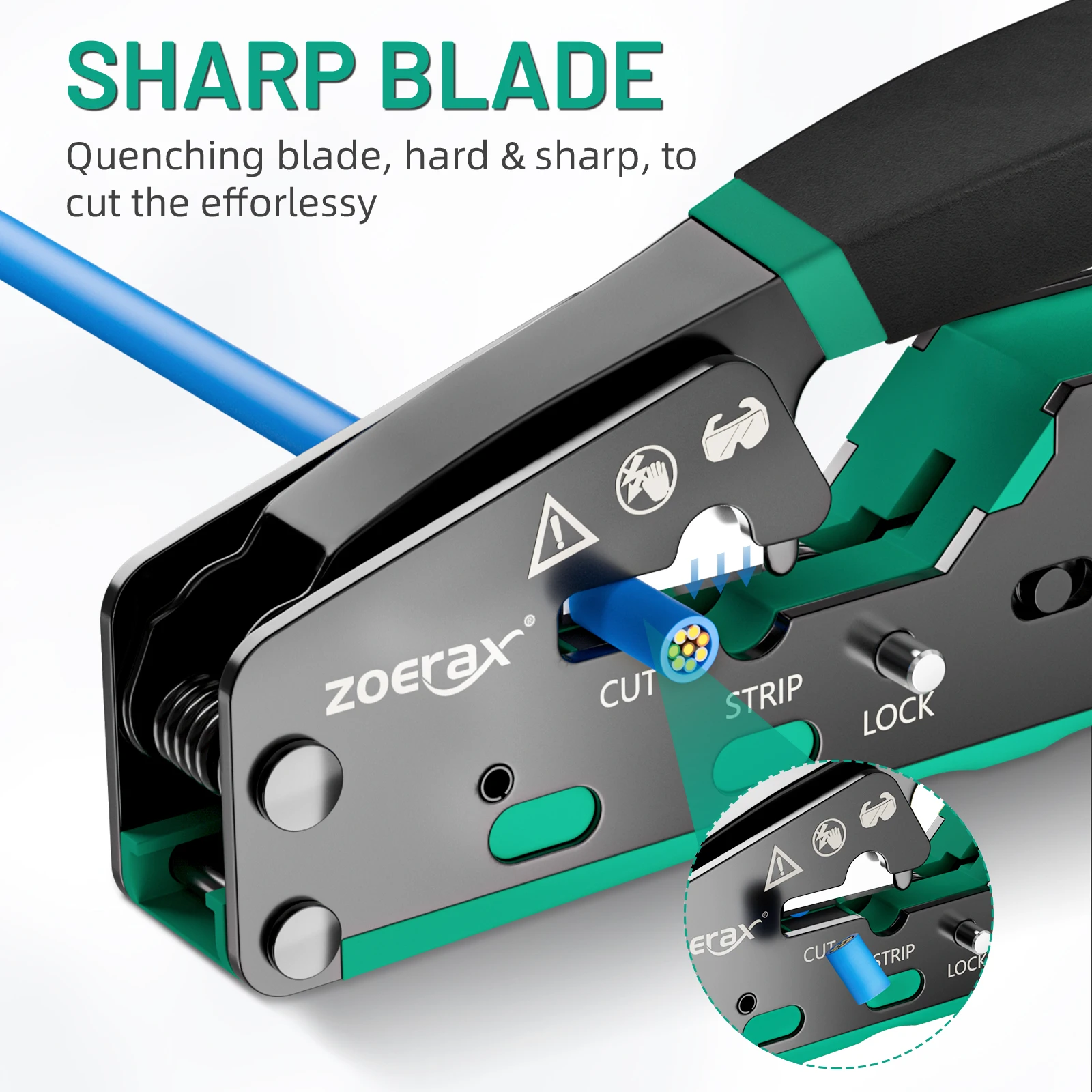 Imagem -03 - Zoerax Pass Through Crimper Cutter Conector Modular Ethernet Tudo-em-um Fio Ferramenta Rj45 Cat6 Cat5 Cat5e 8p8c