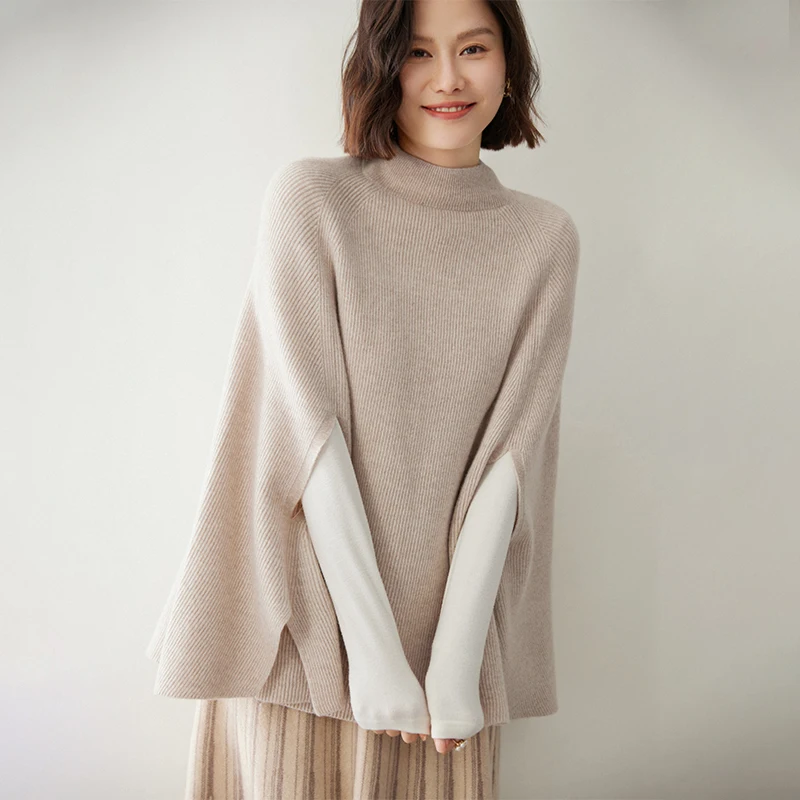 2024 Spring New 100% Cashmere Sweater Women\'s Half Turtleneck Fashion Pullover Female Loose Large Size Knit Jumper Lady Shawl