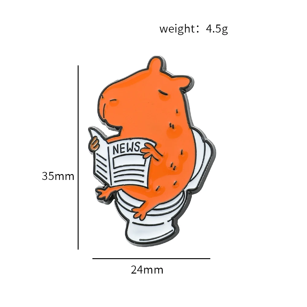 Cute Funny Capybara Enamel Pin Animal Capybara Reading a Newspaper and Going to the Toilet Metal Enamel Brooch