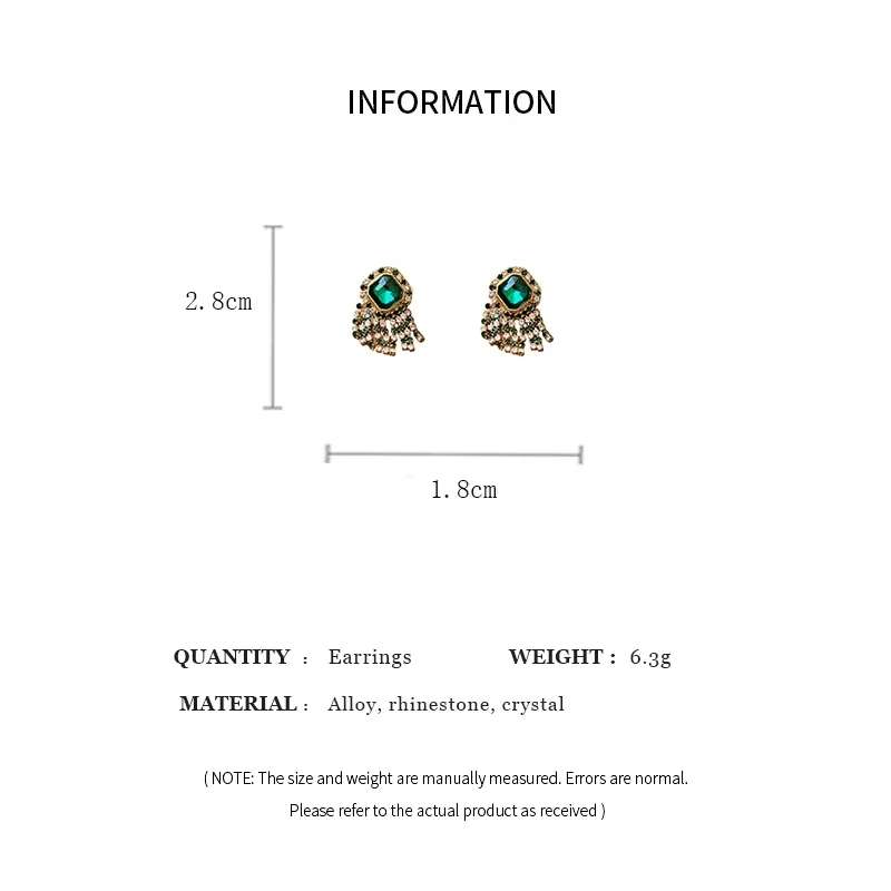 Vintage Geometric Delicate Rhinestone Stud Earrings for Women Emerald Crystal Tassel Earrings Luxury Designer Wedding Jewelry N1 image 6