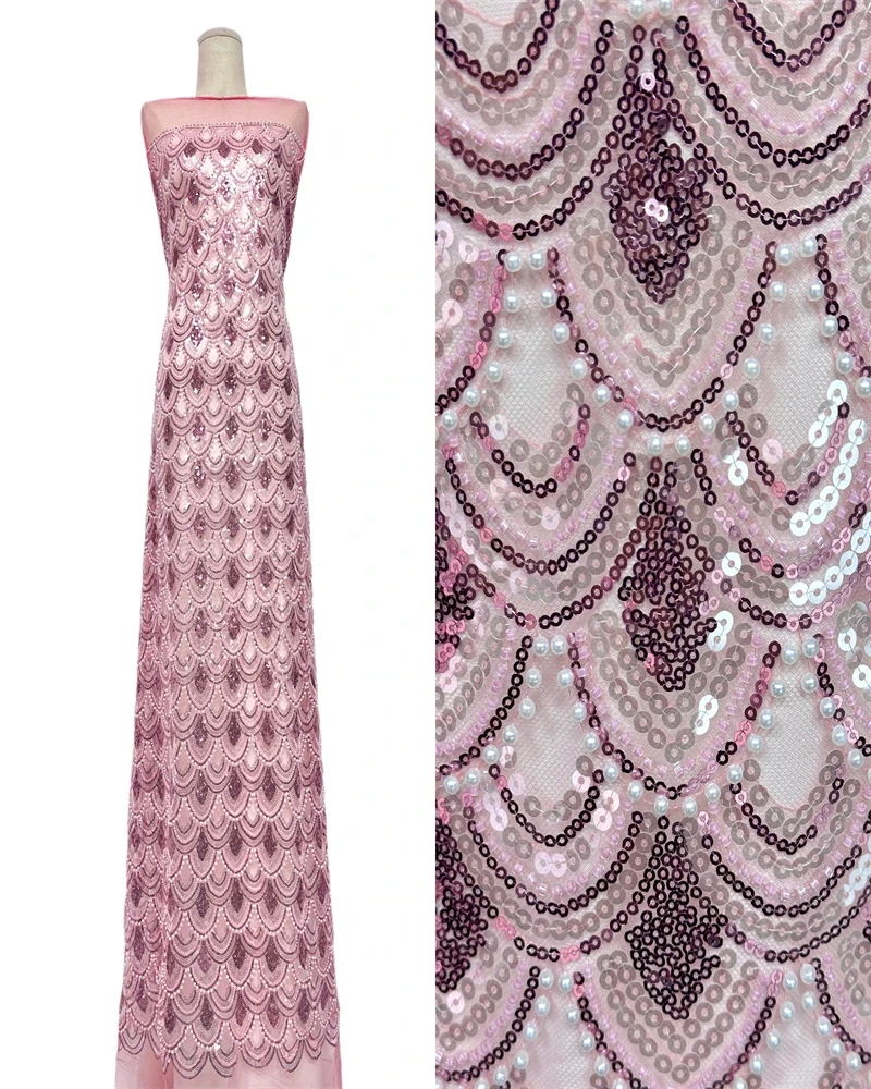 

Emerald Luxury African Groom Beaded Lace Fabric Exclusive Nigerian French Sequin Tulle Lace Fabric Bridal Party Dresses