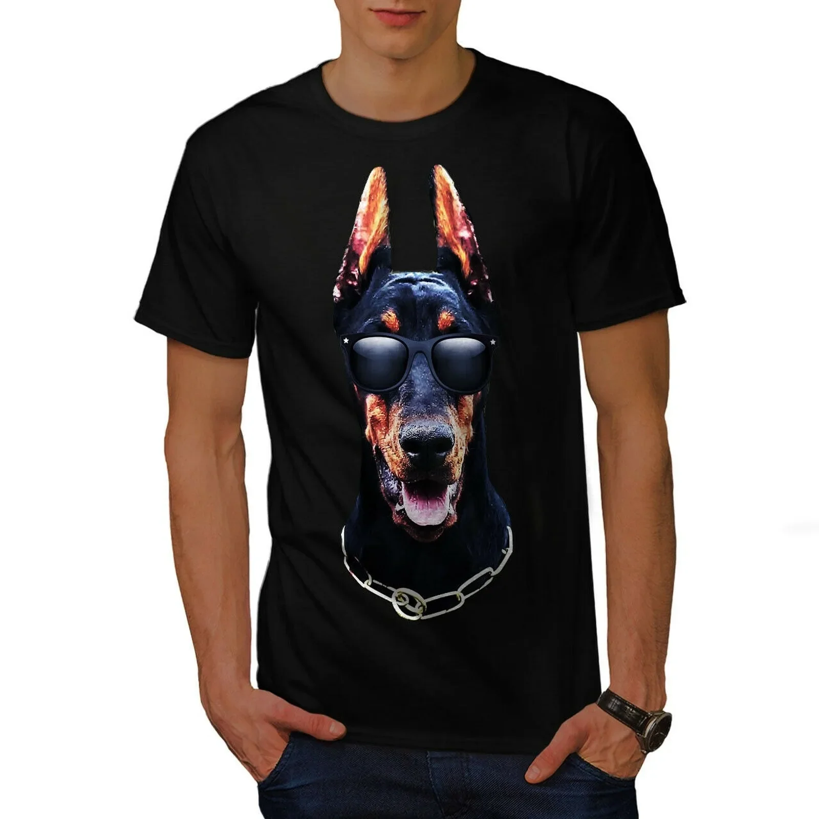 Cool Design Doberman Emerges From The Darkness Graphic Printed T-Shirt. Summer Cotton Short Sleeve O-Neck Mens T Shirt New S-3XL