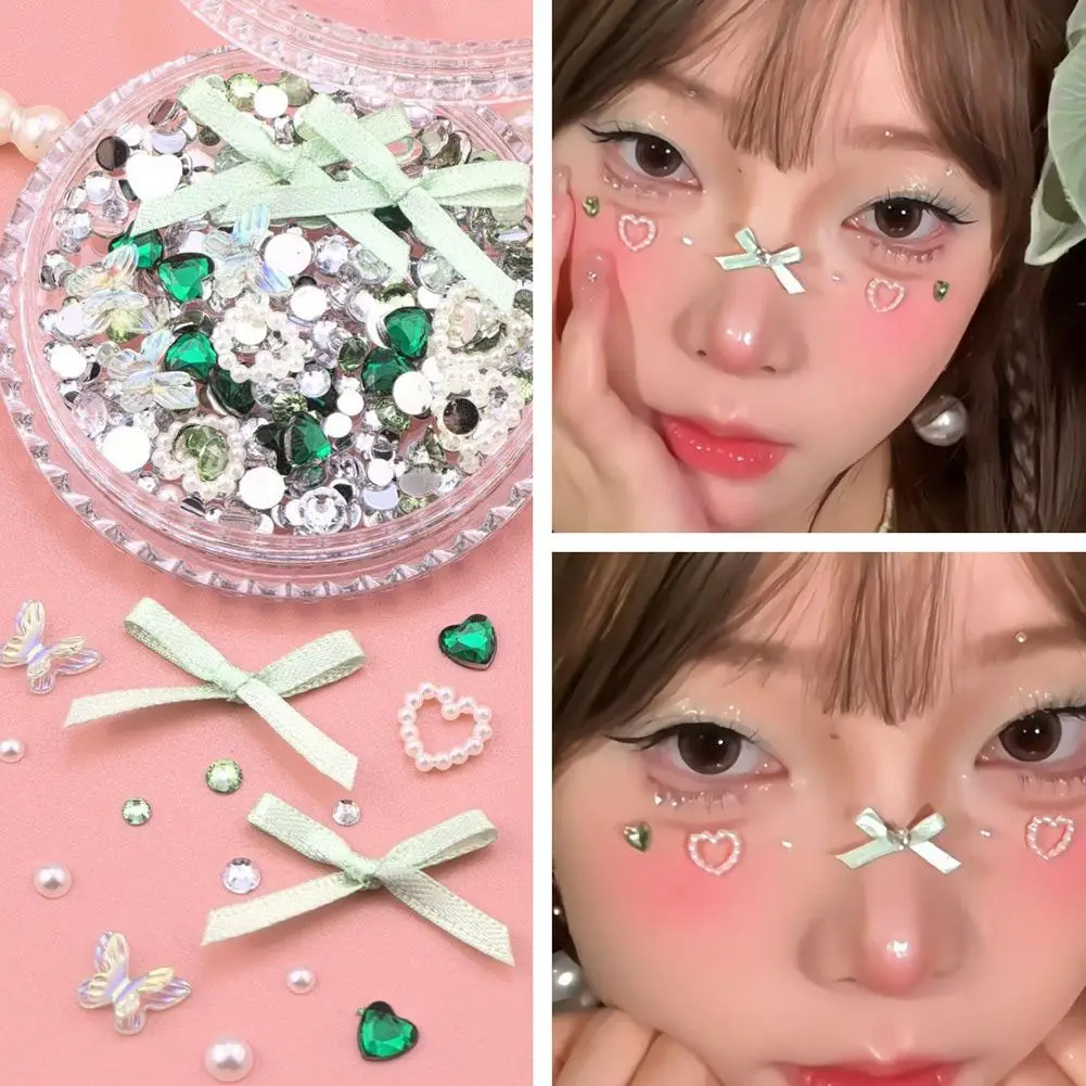 ผีเสื้อดอกไม้แต่งหน้าตกแต่ง Patch Eye Facil เพชรกาว Rhinestone Glitter เลื่อม DIY ตกแต่งเล็บ