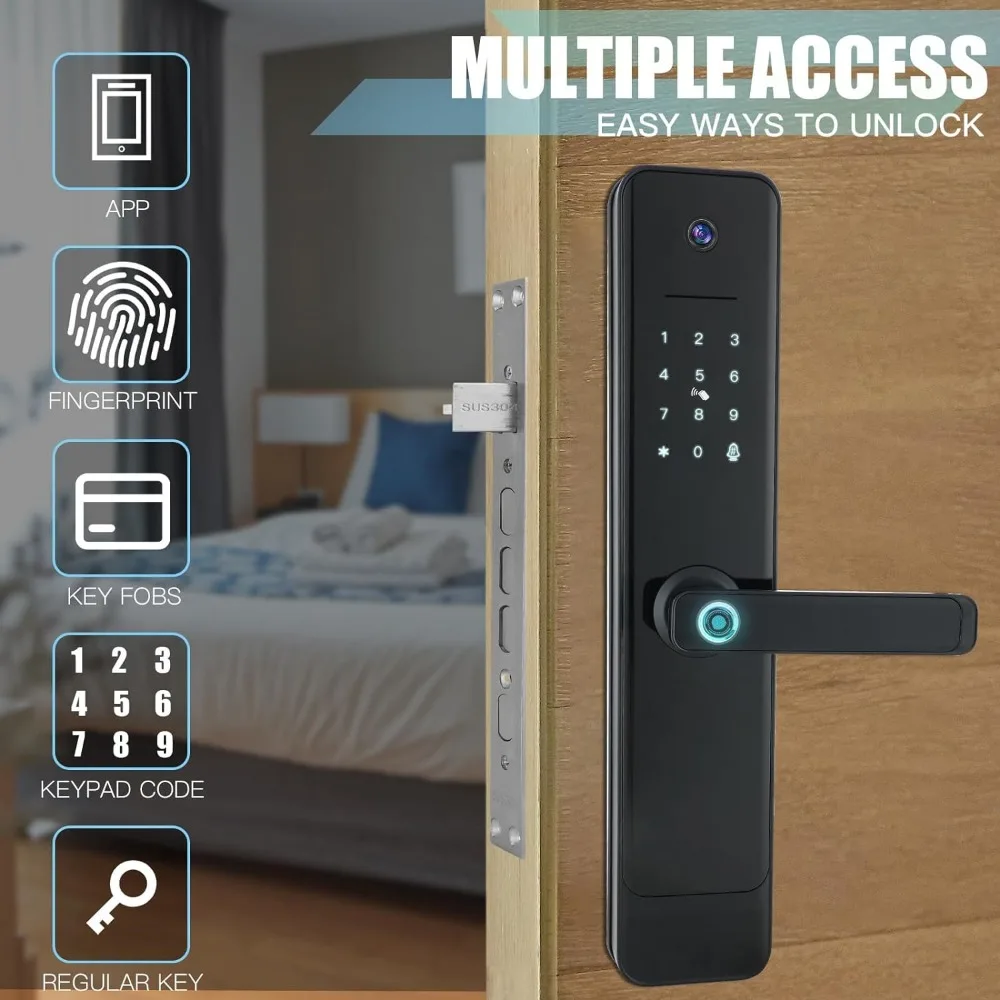 Imagem -06 - Smart Door Lock com Monitor Câmera Wi-fi Campainha Video Call Bloqueio do Teclado Impressão Digital Entrada Keyless Controle App em 1