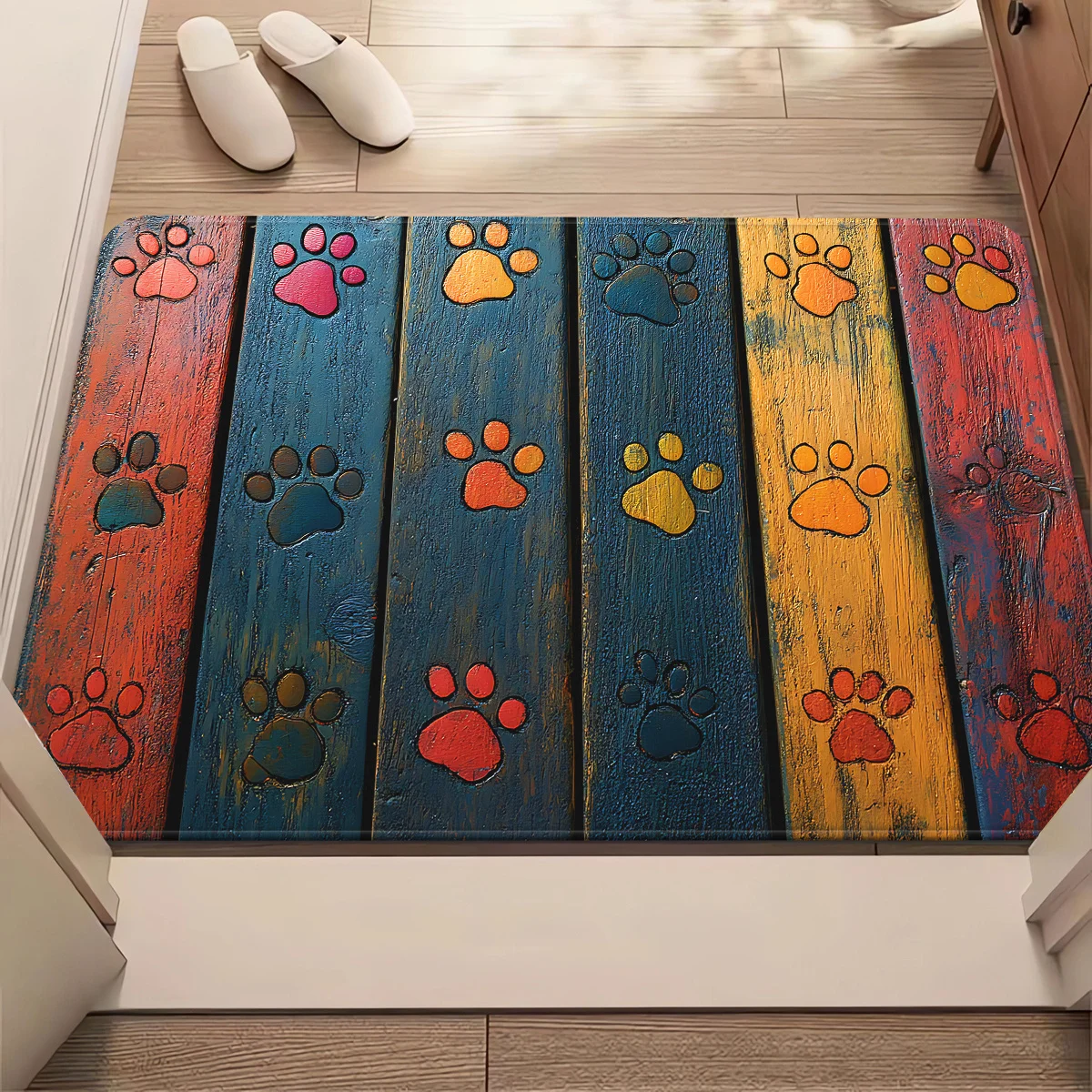 Vibrant Dog Paw Print Door Mat Non Slip Microfiber Absorbent Machine Washable Polyester Rug for Bedroom Bathroom Entrance Decor