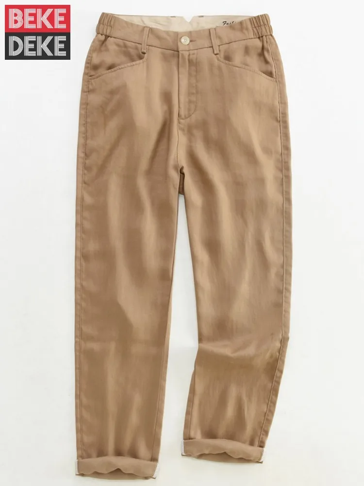 Spring Summer Mens Breathable Casual Suit Pants Solid Color Loose Fit Mid Waist Fashion Male Business Straight Pants Trousers