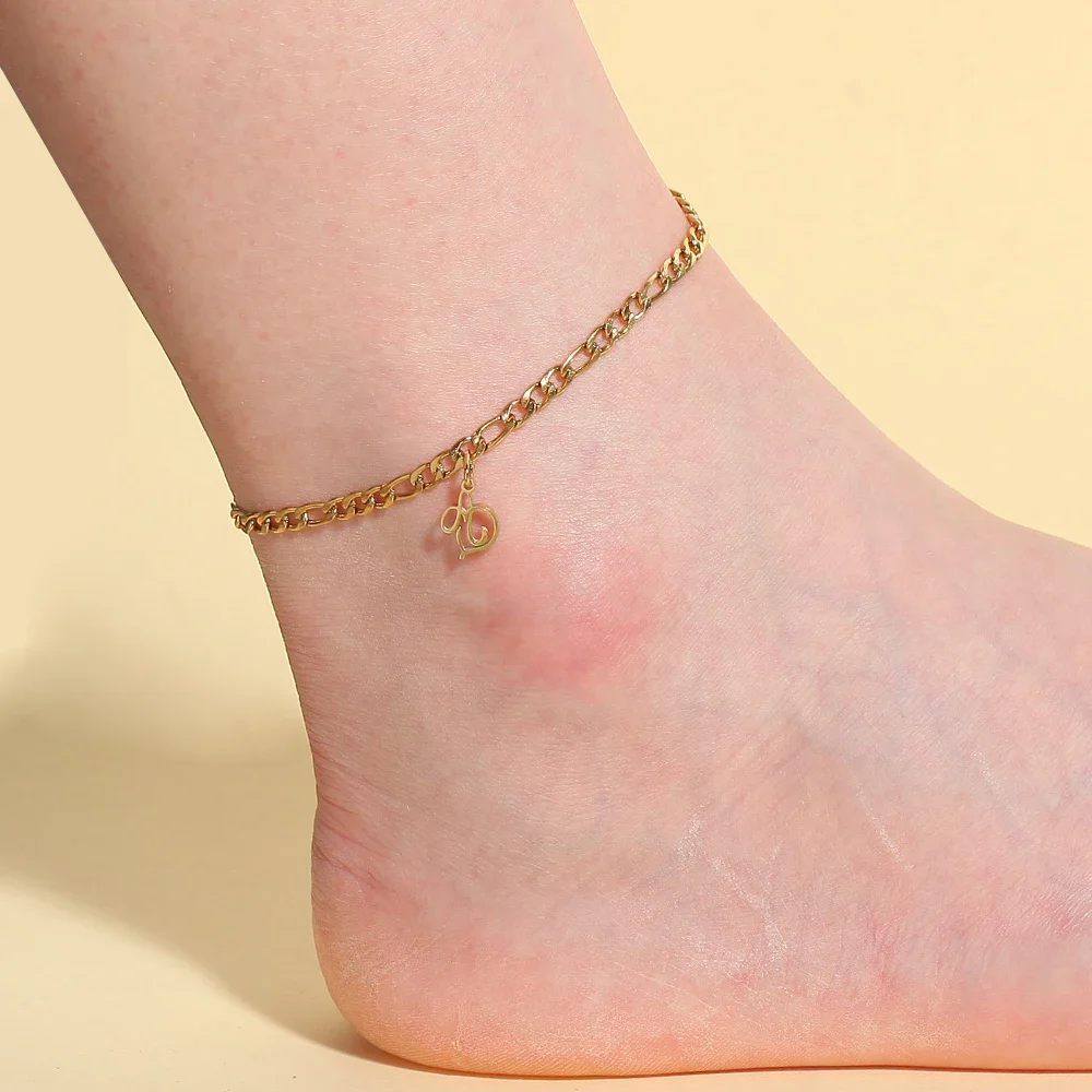 Anklets waterproof minimalist stainless steel women's love art 26 letter charm gold color lip and foot chain seaside party gifts