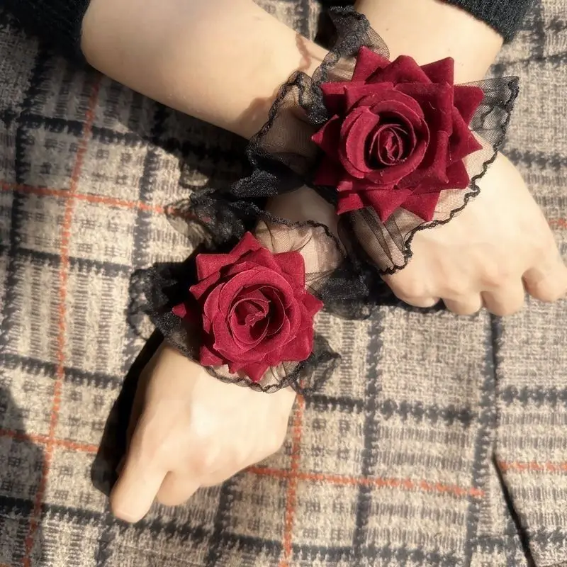 Dark Lolita Lolita Spitze Handgelenk Ärmel Damen Weinrot Rose Kleid Ärmel Cosplay Prop Armband