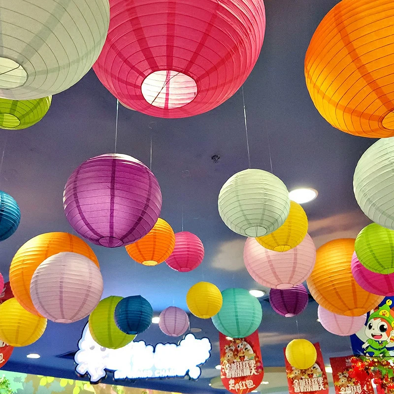 Hot sale (10cm-40cm) Beige Chinese Round Paper Lanterns for Wedding Party household Hanging lamps festival Decoration Supplies