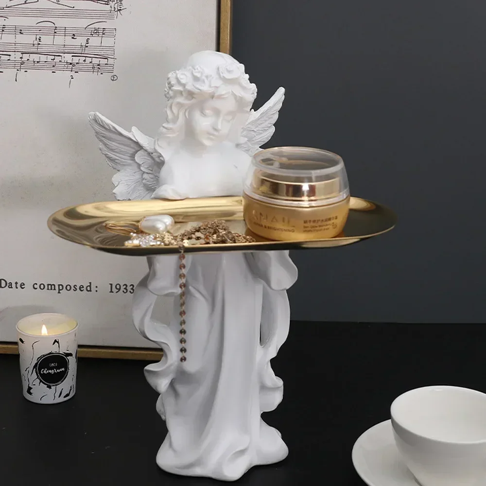 

Nordic Prayer Girl Angel Metal Tray Cosmetics Store Storage Decoration Home Office Decorations Crafts Ornaments Accessories