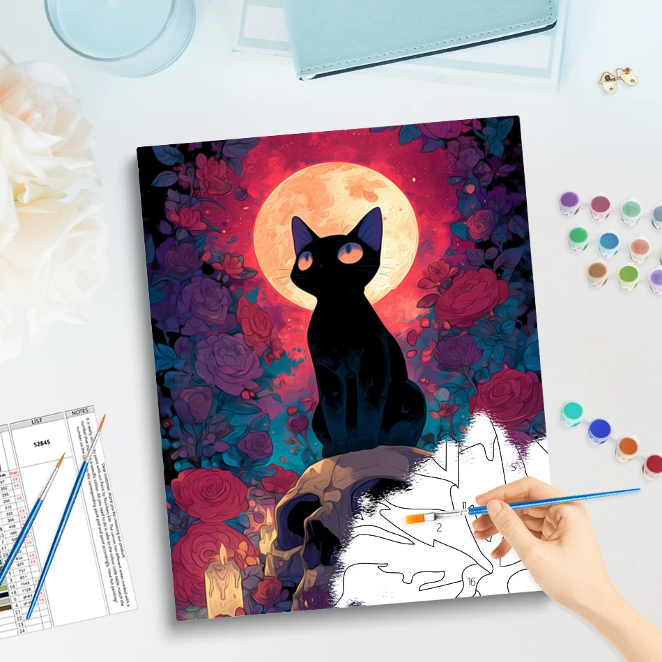 

GATYZTORY Painting By Number Complete Kit Halloween Cat For Adults Picture Drawing Oil Art Canvas Picture Drawing Brushes Crafts