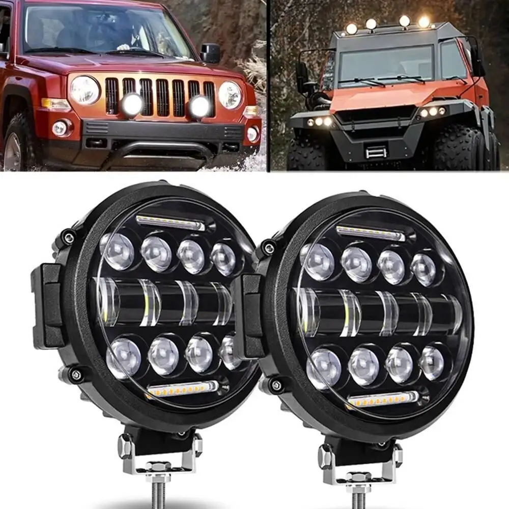 

7-Inch 60W Round Led Lights Spotlight Super Bright Offroad LED Work Bar Adjustable Mounting Bracket Daytime Running Light
