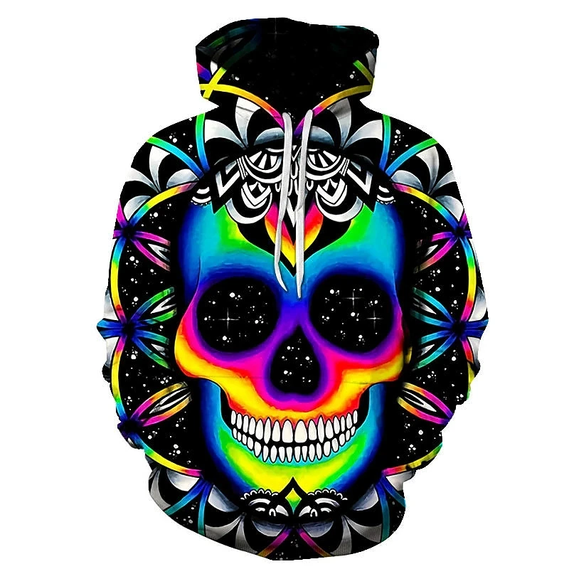 3D Print Flame Skull Graphic Hoodies For Men New In Long Sleeve Pullovers Sweatshirt Clothes Mens Sports Outdoor Tracksuit Tops