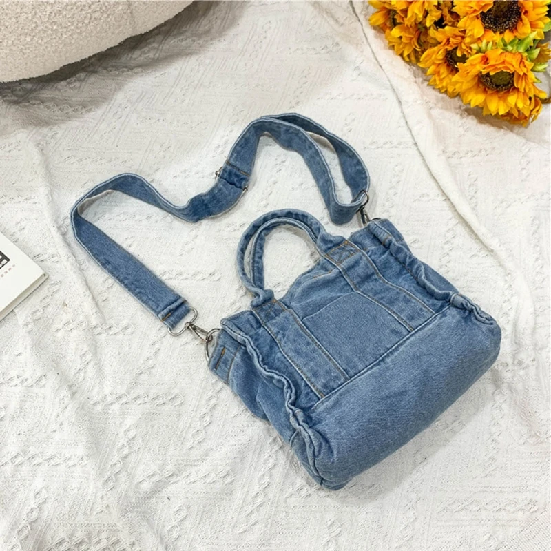 Bolso hombro tela vaquera con bolsillo multifunción, bolso hombro para mujer, comprador