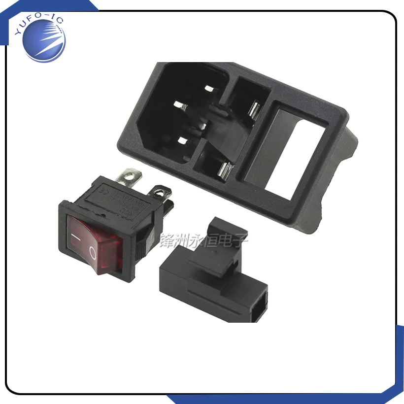Gratis Pengiriman 2 Buah AC-01 Baru Hitam Merah AC 250V 10A 3 Terminal Soket Daya dengan Tempat Sekering 5*20MM 4PIN