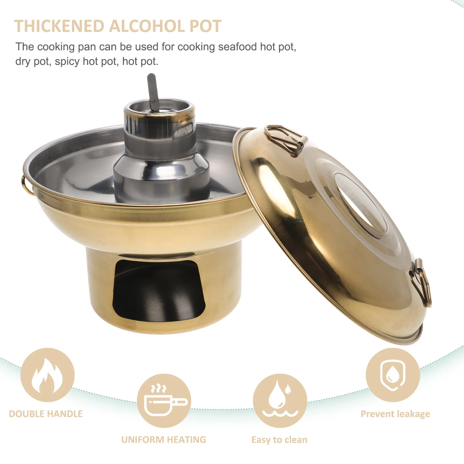 

Portable Hot Pot Stainless Steel Double Handle Thickened Cooking Pan Heat Resistant For Outdoor Camping Kitchen Cookware