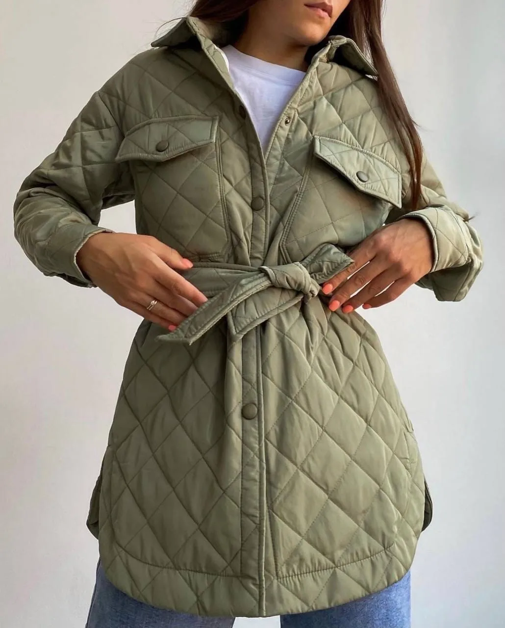 ผู้หญิงเสื้อแจ็คเก็ตฤดูหนาวแฟชั่นหลวมลำลอง Lapel Single-Breasted Outwear สุภาพสตรี Elegant แจ็คเก็ต Quilted เข็มขัด