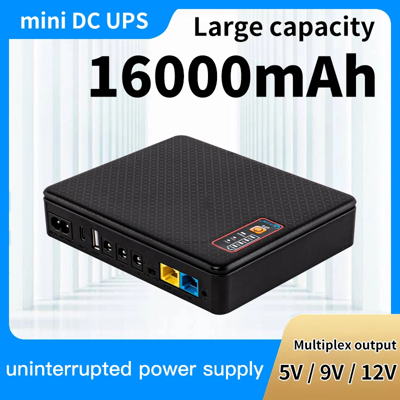 Super 16000mAh DC UPS Uninterruptible Power Supply Battery Backup 5v 9v 12v Output Power Router Modem Built-in Adapter Power