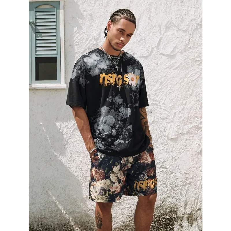 

Лето 2025 г., повседневная уличная уличная футболка из полиэфирного волокна, модная модная мужская повседневная спортивная одежда, комплект с 3D принтом и шортами