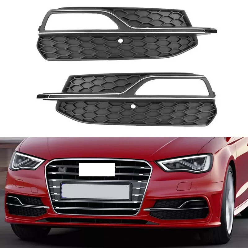 Pair Auto Front Bumper Fog Light Grille Grill Cover For Audi A3 Sline S3 2014 2015 2016 2017 8V3807681 8V3807682