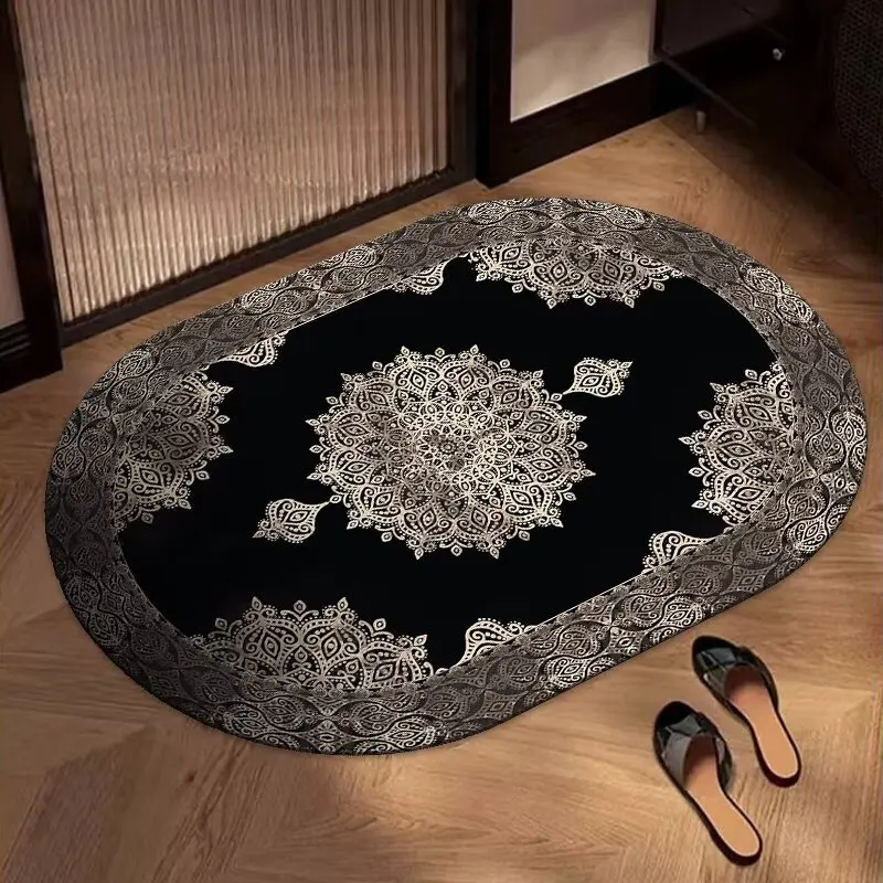 VIKAMA Bohemian Oval Carpet Crystal Velvet Kitchen And Bathroom Entrance Mat Bedroom Floor Mat Home Decoration