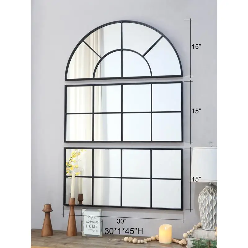 Large Arched Wall Mirror with Triple Sections, 30in x 45in - Elegant Multi-Panel Design for Home Decor