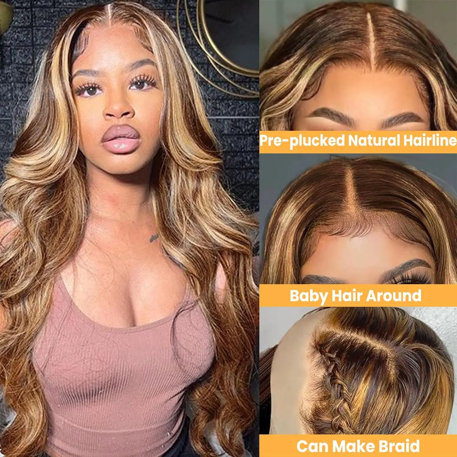 Blonde Highlight Body Wave Wavy Lace Front Human Hair Wig HD 13X4 Lace Frontal Human Hair Wigs For Women Hightlight 4/27 Wig