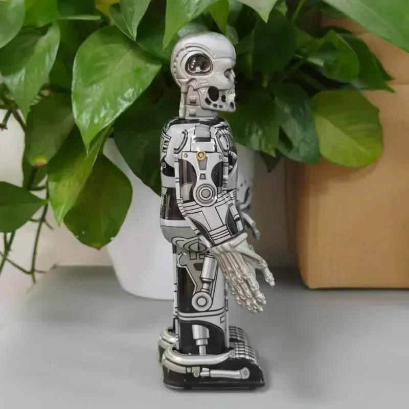 [Engraçado] coleção clássica retro clockwork wind up metal andando estanho terminator robô brinquedo mecânico crianças presente de natal