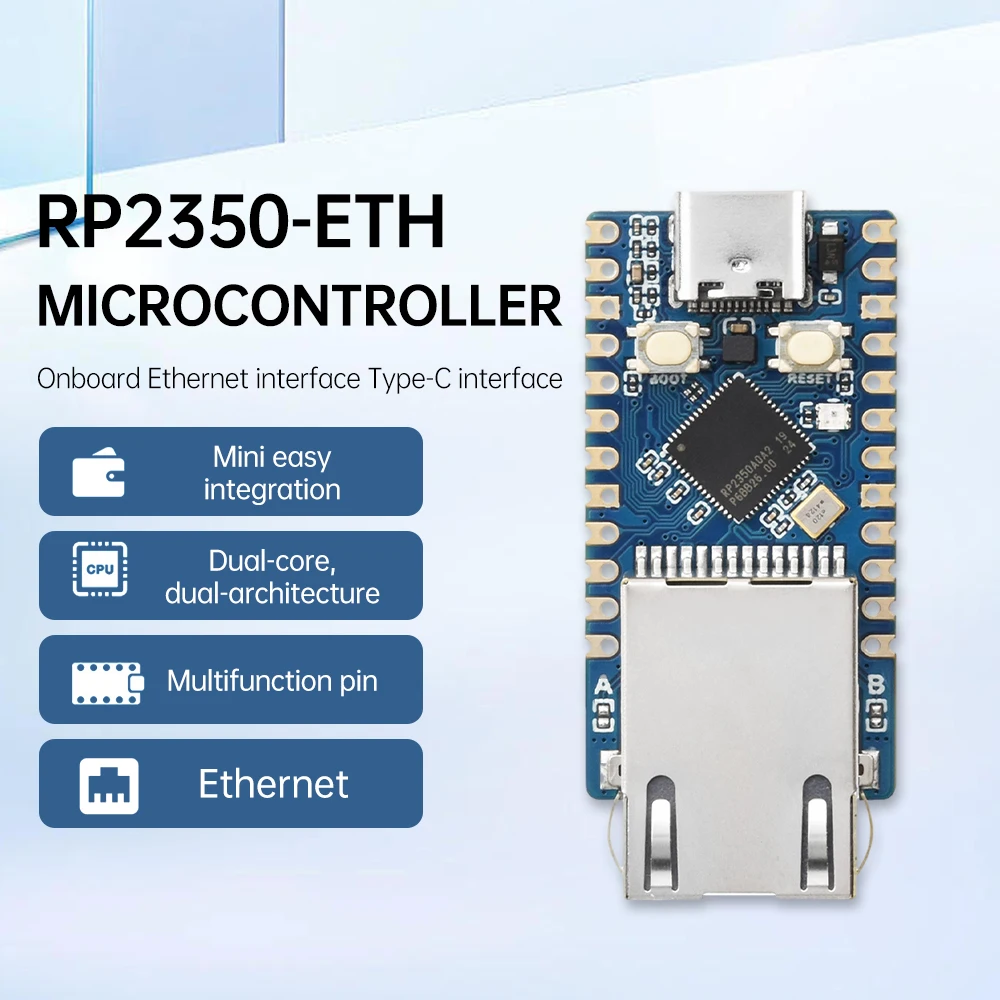 Carte de développement de microcontrôleur RP2350-ETH basée sur Raspberry Pi, avec interface Ethernet intégrée et module de port Type-C