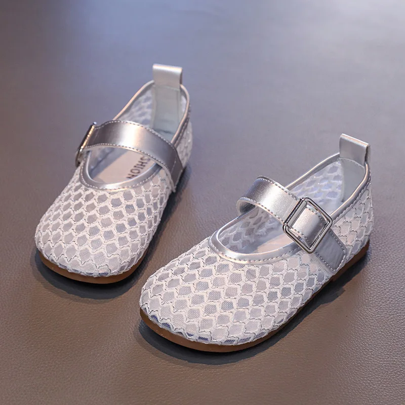 Summer Girls Hollow-out Mesh Princess Sandals Kids Solid Color Soft-soled Beach Water Shoes Children Single-strap Roman Sandals
