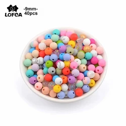 LOFCA-Cuentas redondas sueltas de silicona para collar, abalorios de collar de silicona para dentición de silicona, sin BPA, 9mm, lote de 40 unidades