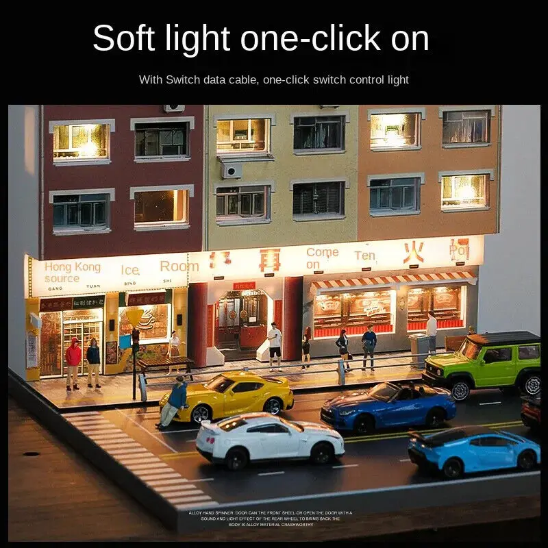 1/64 Diorama Car Garage Model LED Lighting City Street View Building Display Scene Model Collection Gift