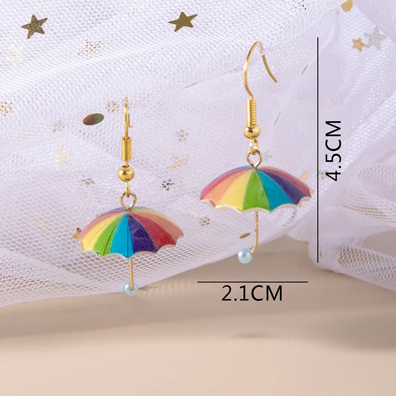 Cute Acrylic Resin Heart Dot Flower Umbrella Dangle Earrings For Women Girls Jewelry Gifts