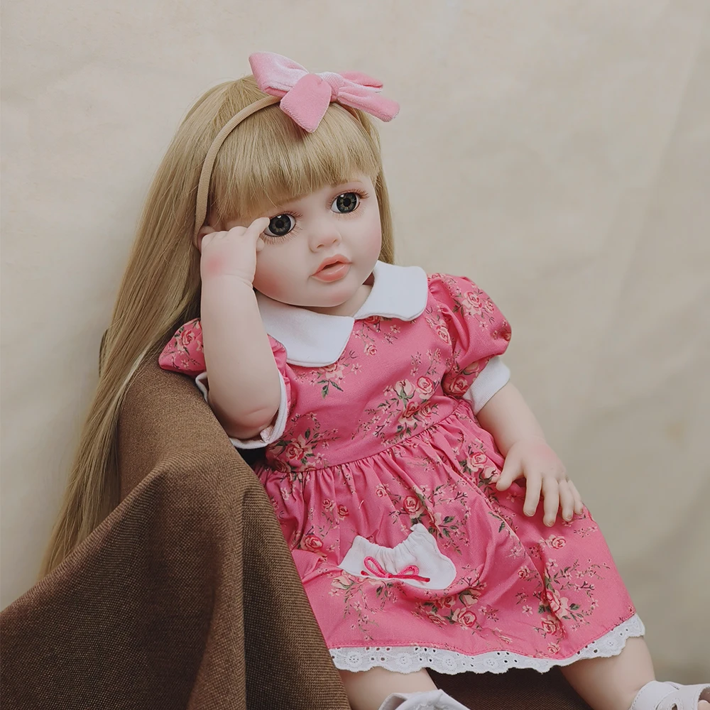 Reborn Toddler Girl Doll Betty 22inch Soft Silicone Full body Vinyl lifelike Newborn Baby Wig Hair Gifts for Children