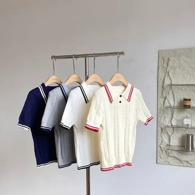 2025Ropa Mujer Gestrickte Frau T-shirts Adrette Sommer Tees Lose Beiläufige Camisetas Vintage Chic Koreanische T-shirt Frauen Kleidung