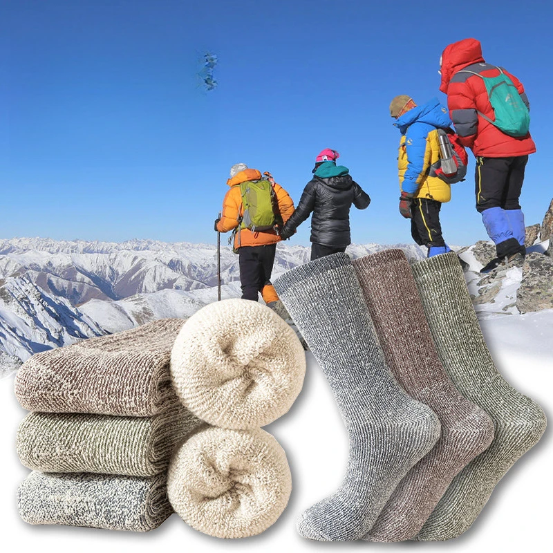 

3 Pairs Men's Winter Thickened Fleece Outdoor Sports Socks Warm Mid-Calf Terry Wool Man Socks Large Size