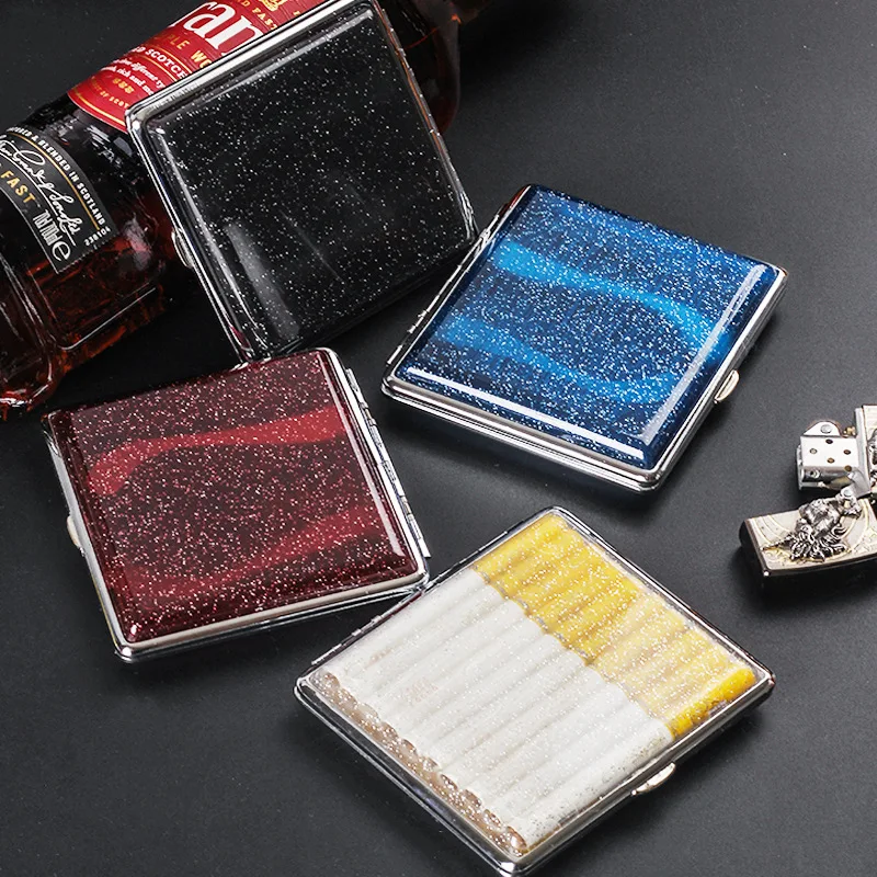 Glitter Cigarette Display Carry Box Transparent Flip Open Cigarette Case Organizer Multicolor Plastic Cigarette Holders