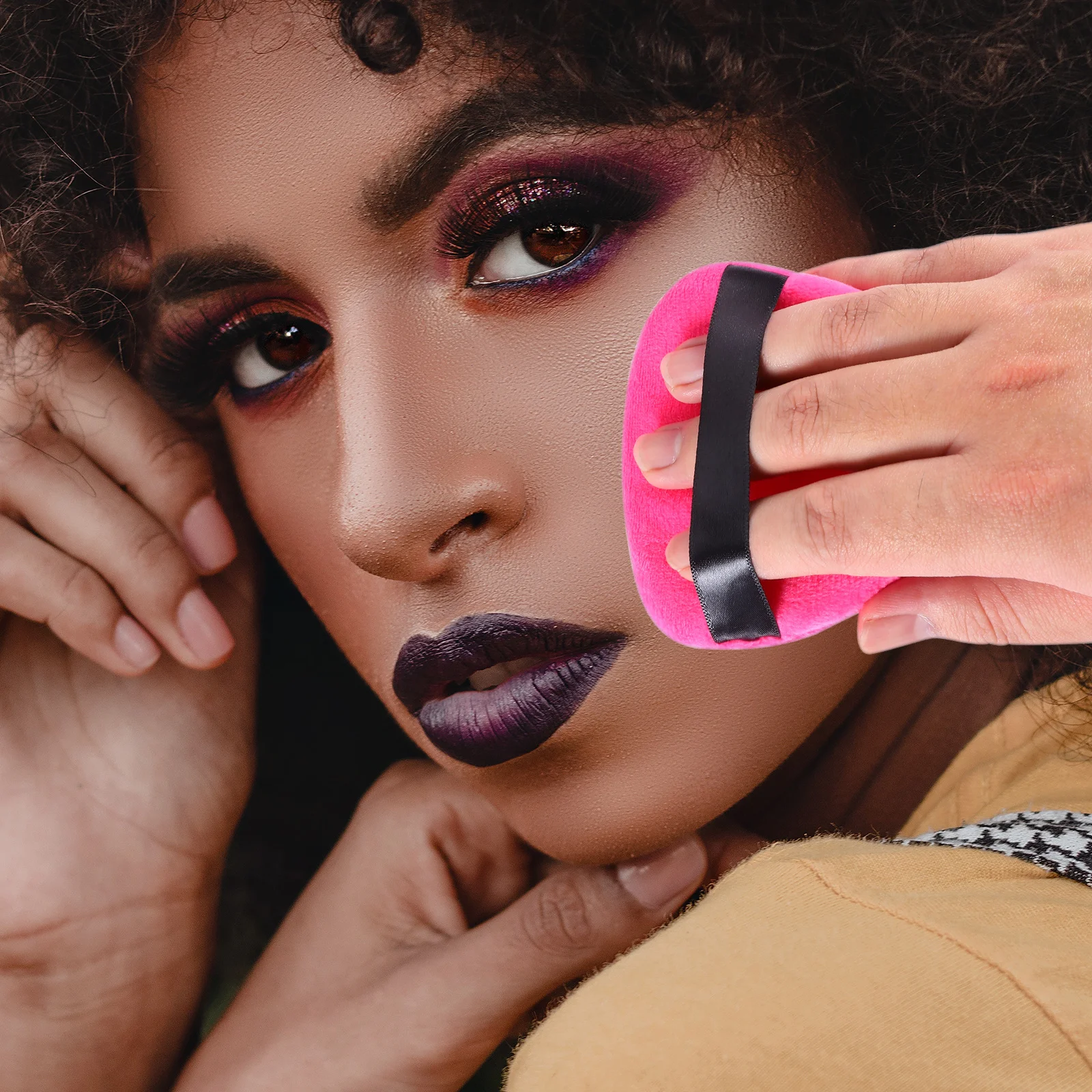 

4Pcs Facial Powder Puff Ribbon Strap Loose Powder Makeup Tools Water Drop Shape Portable Compact Cushion