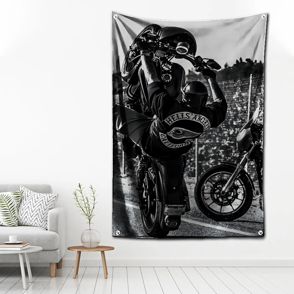 60x90cm Hells Angels MC Flag Polyester Digital Printing Banner for Garage Wall Art Out Door Decoration