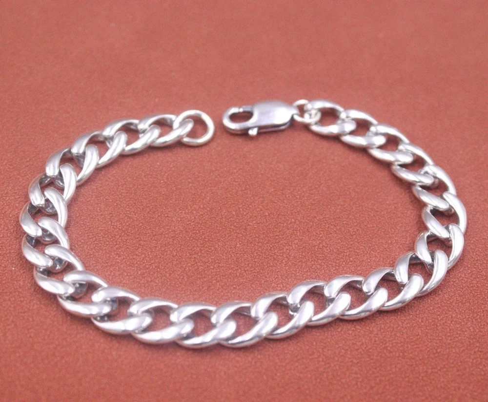 

Real Solid 925 Sterling Silver Chain Men Women Gift Lucky Cuban Curb Link Bracelet 23-24g/20cm