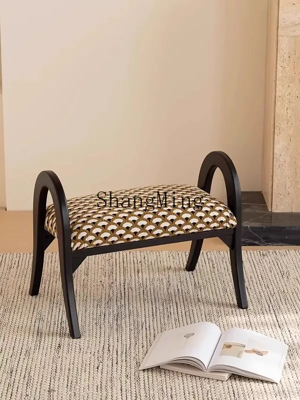 ZYY jacquard fabric medium antique style shoe change entrance low stool retro bedside stool dressing stool
