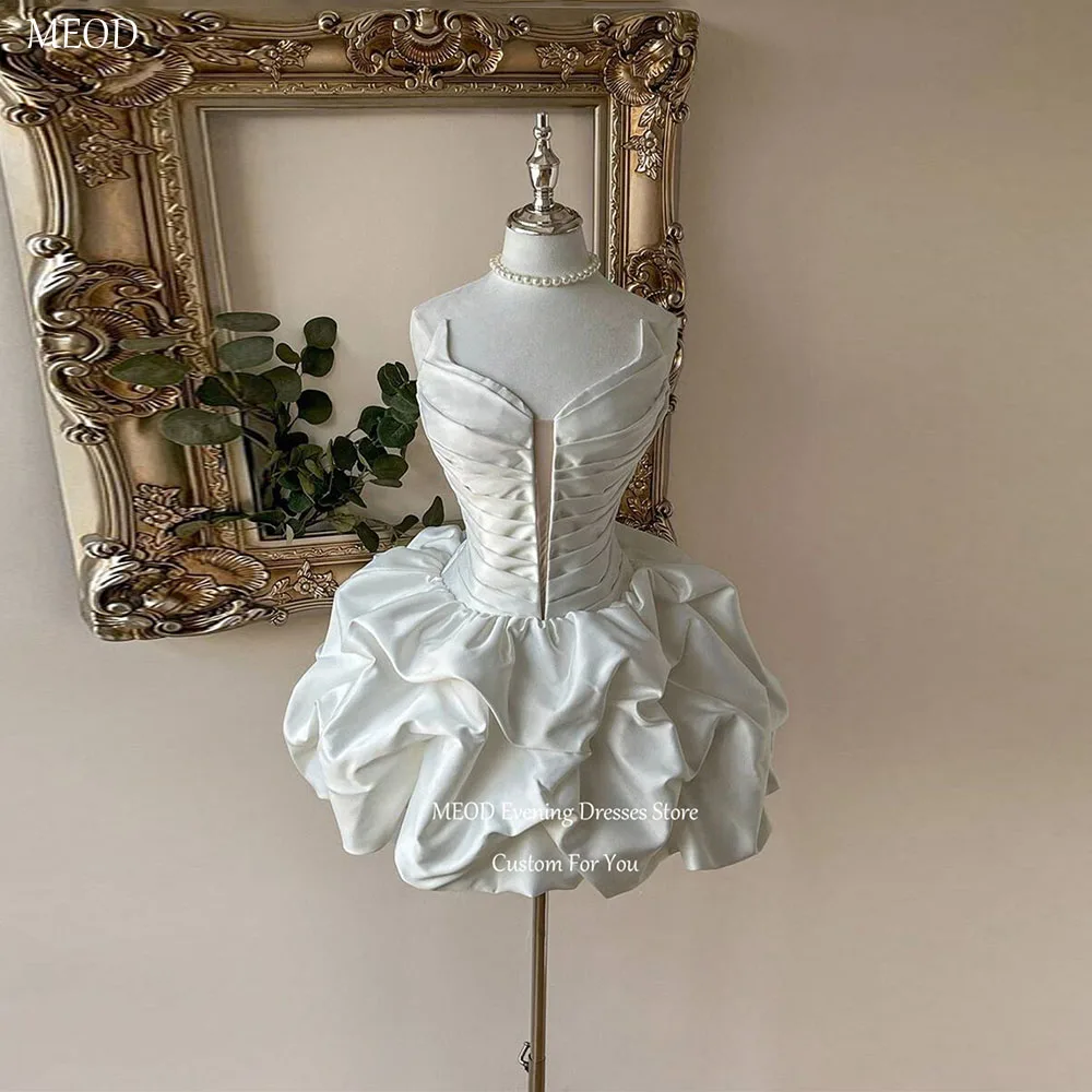 MEOD White Ruffle Bubble Mini Women's Wedding Dress Sleeveless Satin Bridal Gown Sweetheart Backless Vestido De Novia Customized