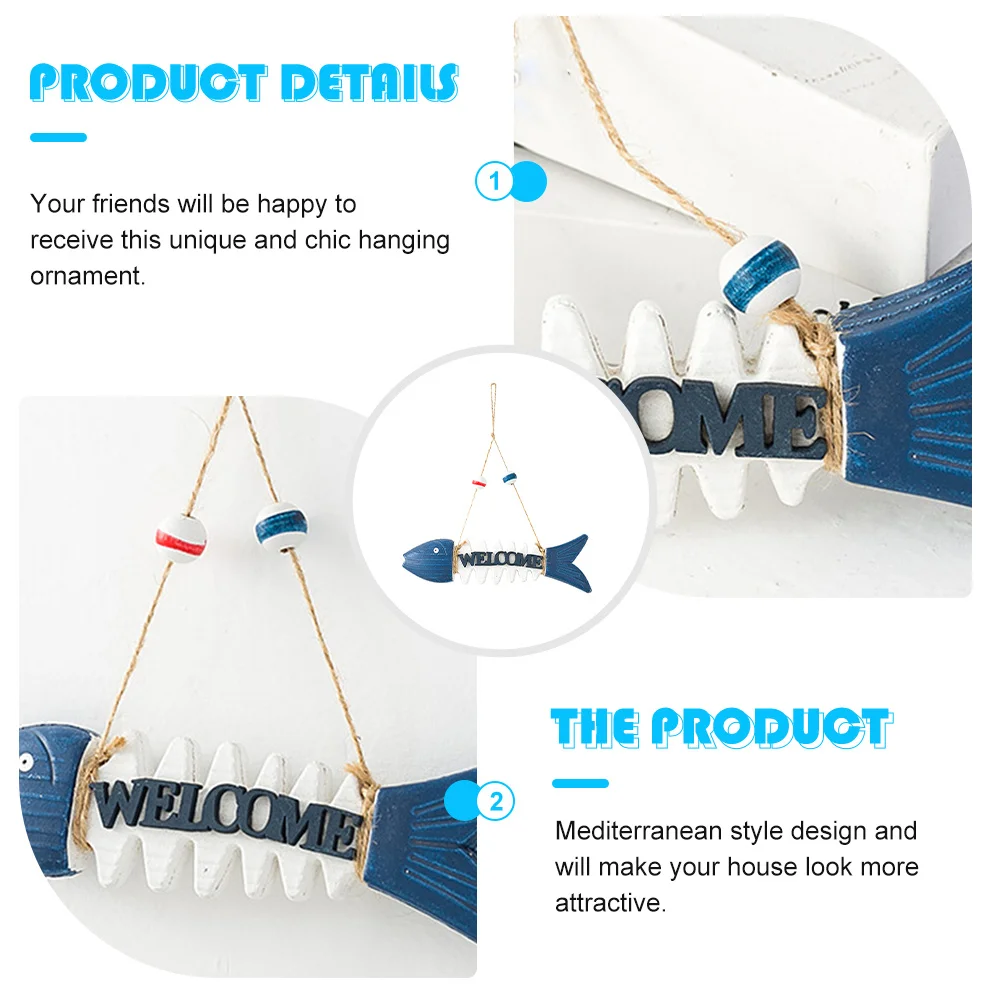 

1pc Wooden Fish Bone Decor Hanging Ornament Mediterranean Wall Art For Home Office Cafe Nautical Home Decor Party Decoration